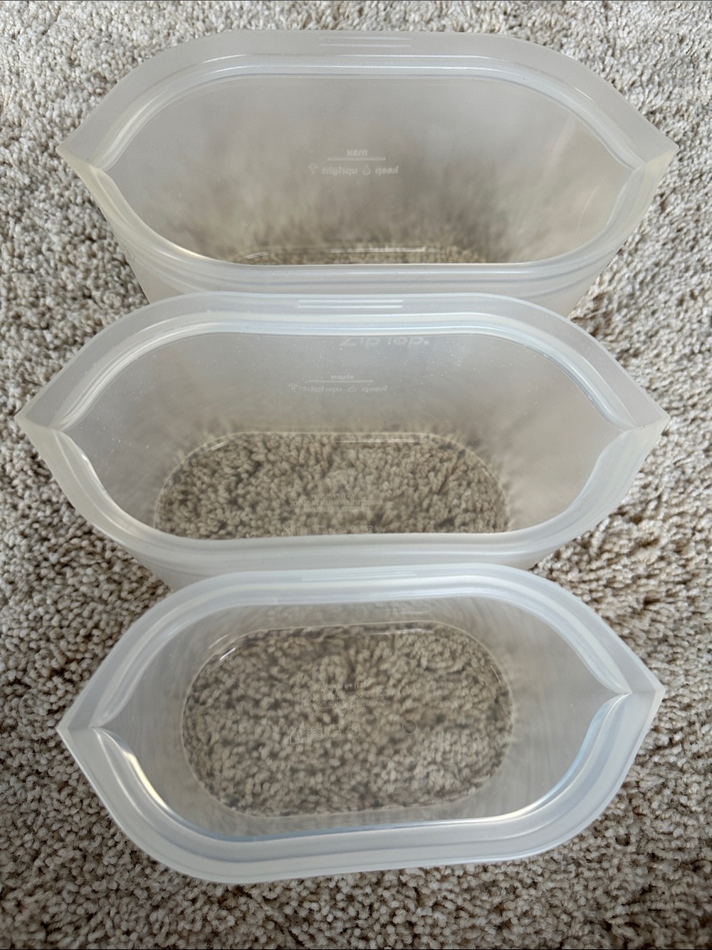 Set of 3 Clear Silicone Food Storage Bags - Reusable Food Pouches